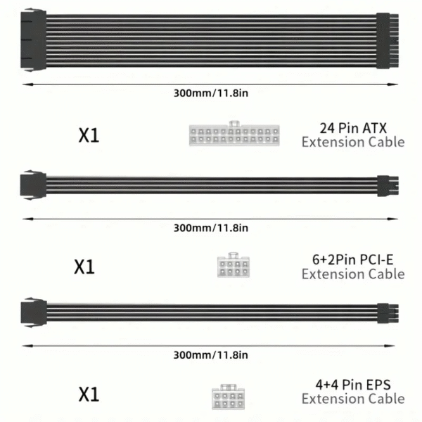 PSU Extension Cable Kit ATX 24Pin PCI-E 8Pin EPS/CPU 8Pin Customization Mod Sleeved Extension Power Supply Cable Kit - Image 6