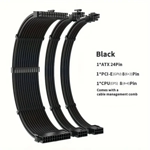 PSU Extension Cable Kit ATX 24Pin PCI-E 8Pin EPS/CPU 8Pin Customization Mod Sleeved Extension Power Supply Cable Kit - Image 3
