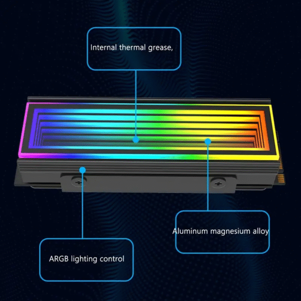 High-Performance Aluminum ARGB M.2 SSD Cooler - 5V 3Pin, Aura Sync, Compatible with M2 2280 NVMe Solid State Drives, Enhanced Cooling Pad Design - Image 5