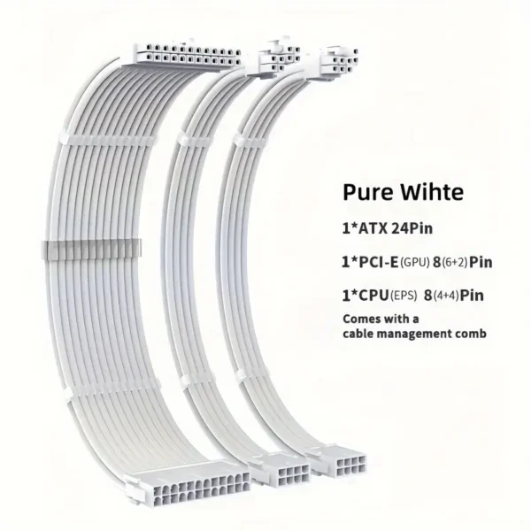 PSU Extension Cable Kit ATX 24Pin PCI-E 8Pin EPS/CPU 8Pin Customization Mod Sleeved Extension Power Supply Cable Kit - Image 4